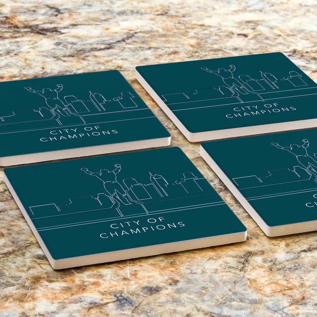 Modern Minimalist Pennsylvania Rocky Statue | Absorbent Coasters | Set of 4 | Min 2