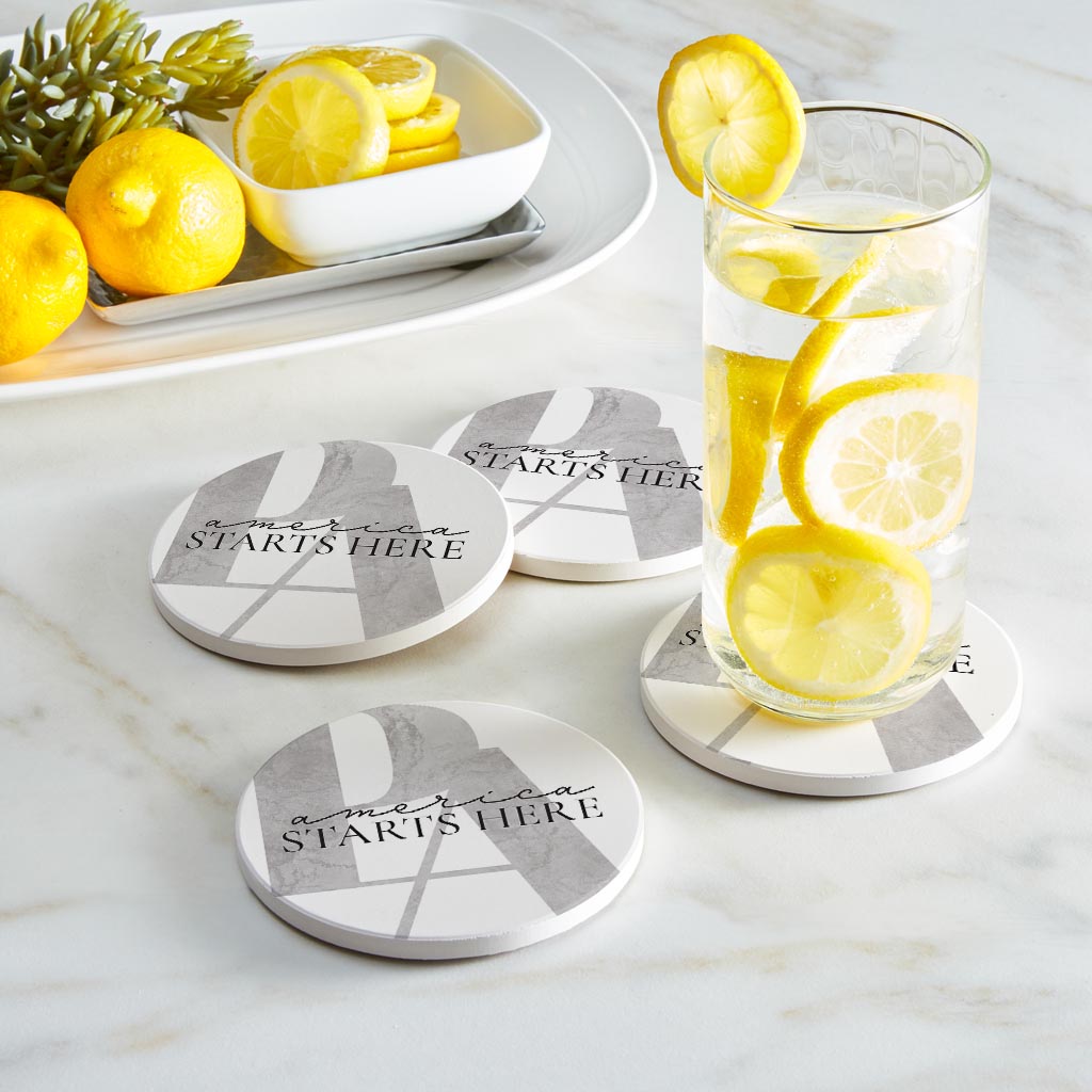 Minimalistic B&W Pennsylvania America Quip | Absorbent Coasters | Set of 4 | Min 2