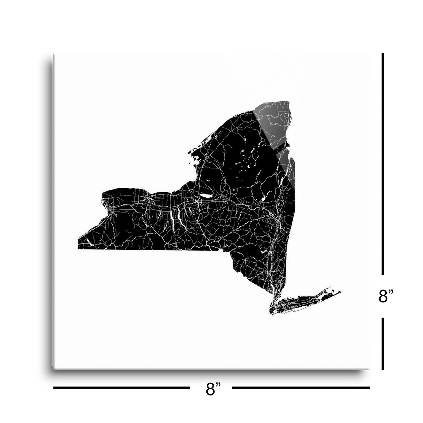 Minimalistic B&W New York State With Map | Hi-Def Glass Art | Eaches | Min 2