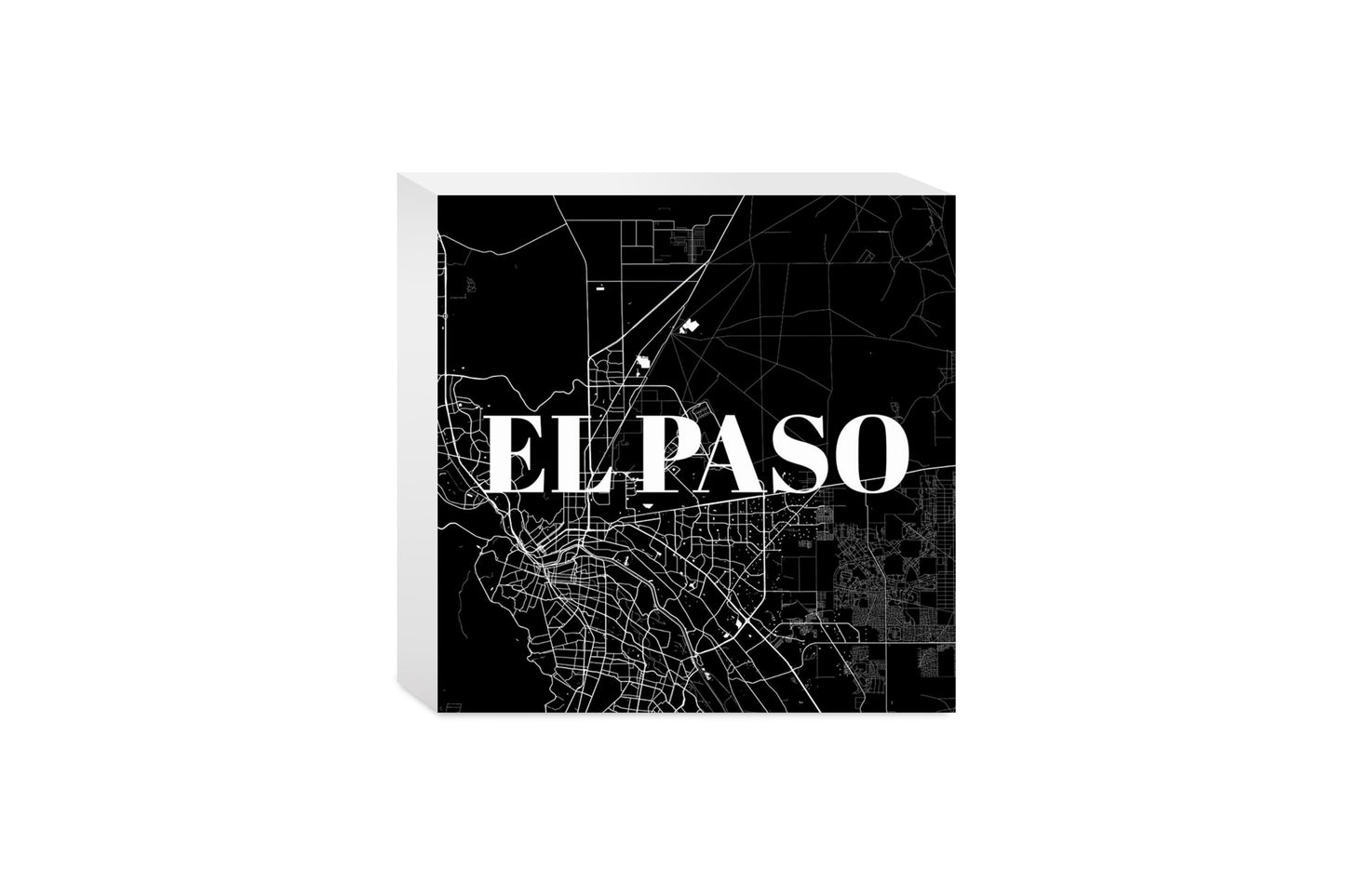 Minimalistic B&W Texas El Paso Map| Wood Block | Eaches | Min 4