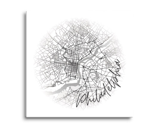 Minimalistic B&W Pennsylvania Philadelphia Circle Map | Hi-Def Glass Art | Eaches | Min 2