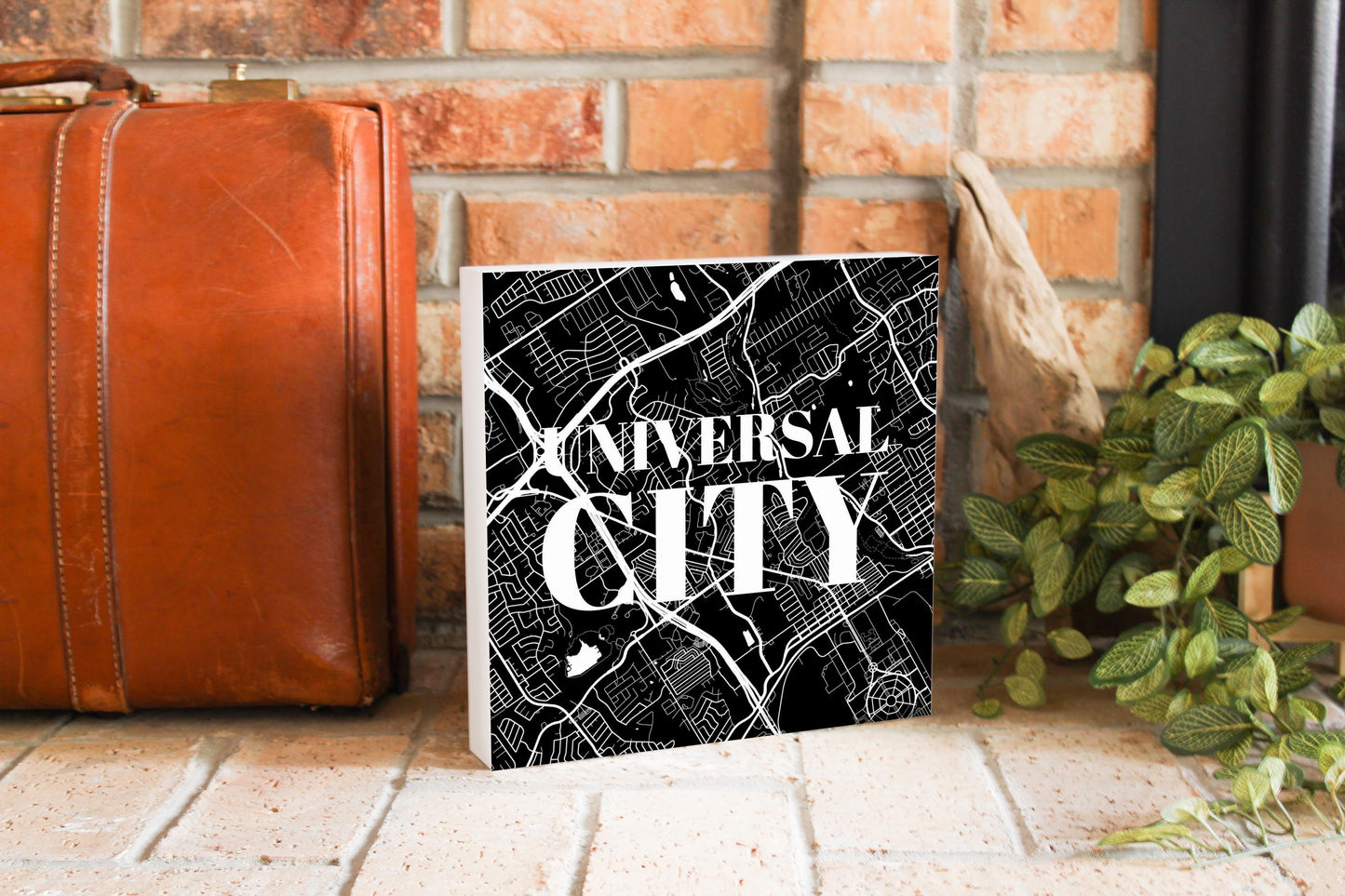 Minimalistic B&W Texas Universal City Map | Wood Block | Eaches | Min 2