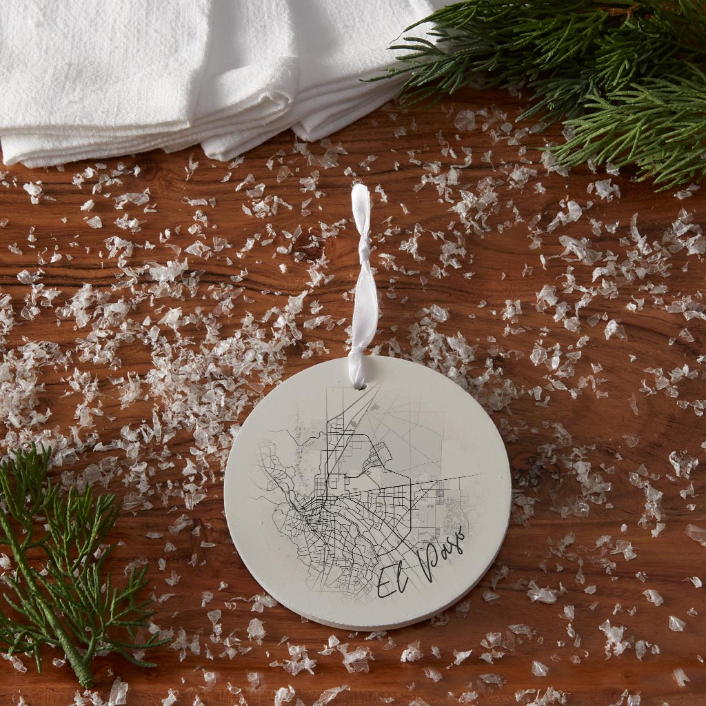 Minimalistic B&W Texas El Paso Circle Map | Wood Ornament | Eaches | Min 6