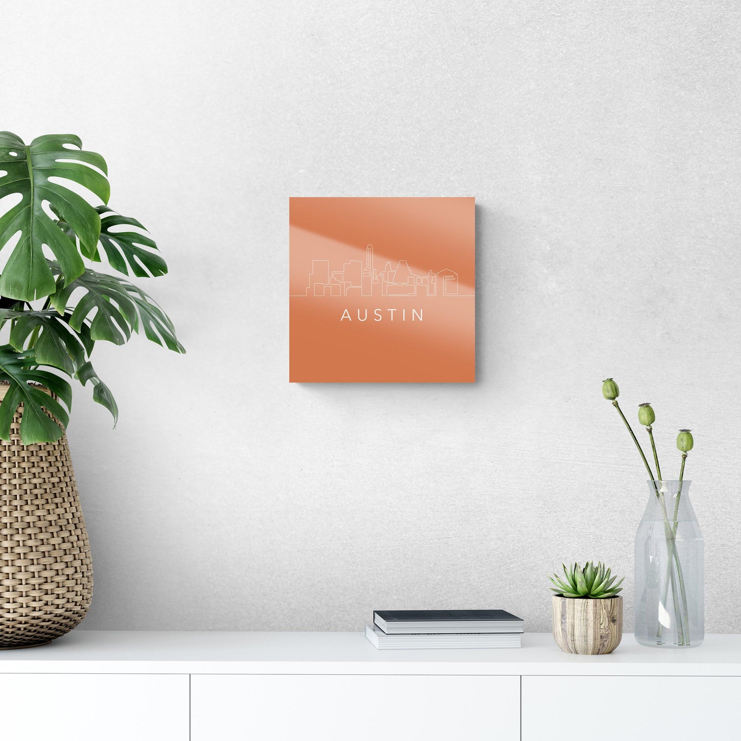 Modern Minimalist Texas Austin Skyline | Hi-Def Glass Art | Eaches | Min 1