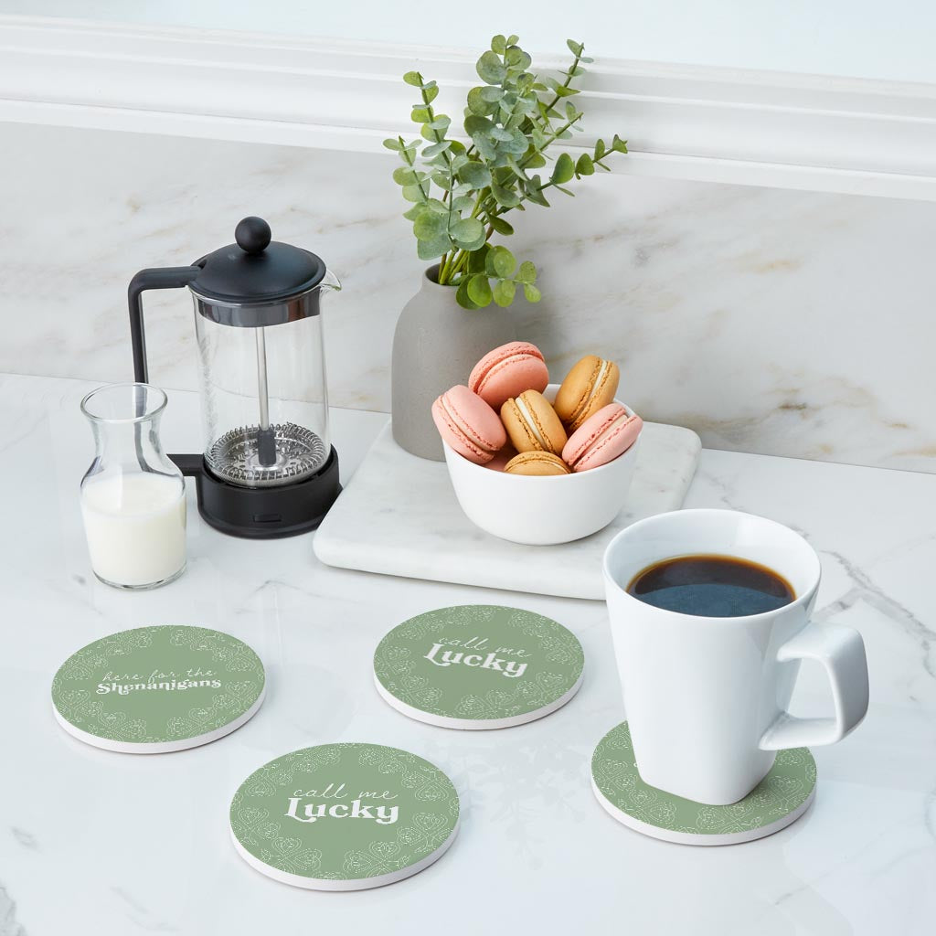 Sage Green Shamrock Funny Sayings| Absorbent Coasters | Set of 4 | Min 2