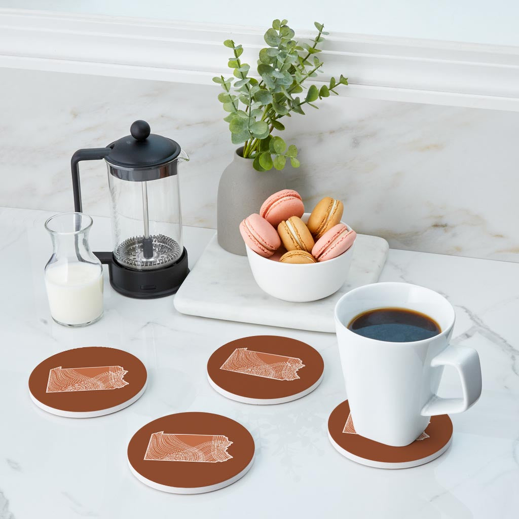 Modern Minimalist Pennsylvania State Lines Dark | Absorbent Coasters | Set of 4 | Min 2