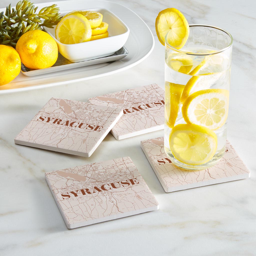 Modern Minimalist New York Syracuse Map | Absorbent Coasters | Set of 4 | Min 2