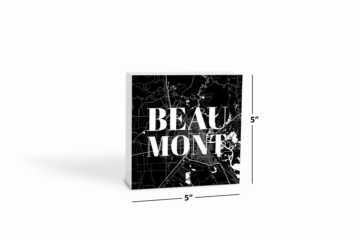 Minimalistic B&W Texas Beaumont Map| Wood Block | Eaches | Min 4