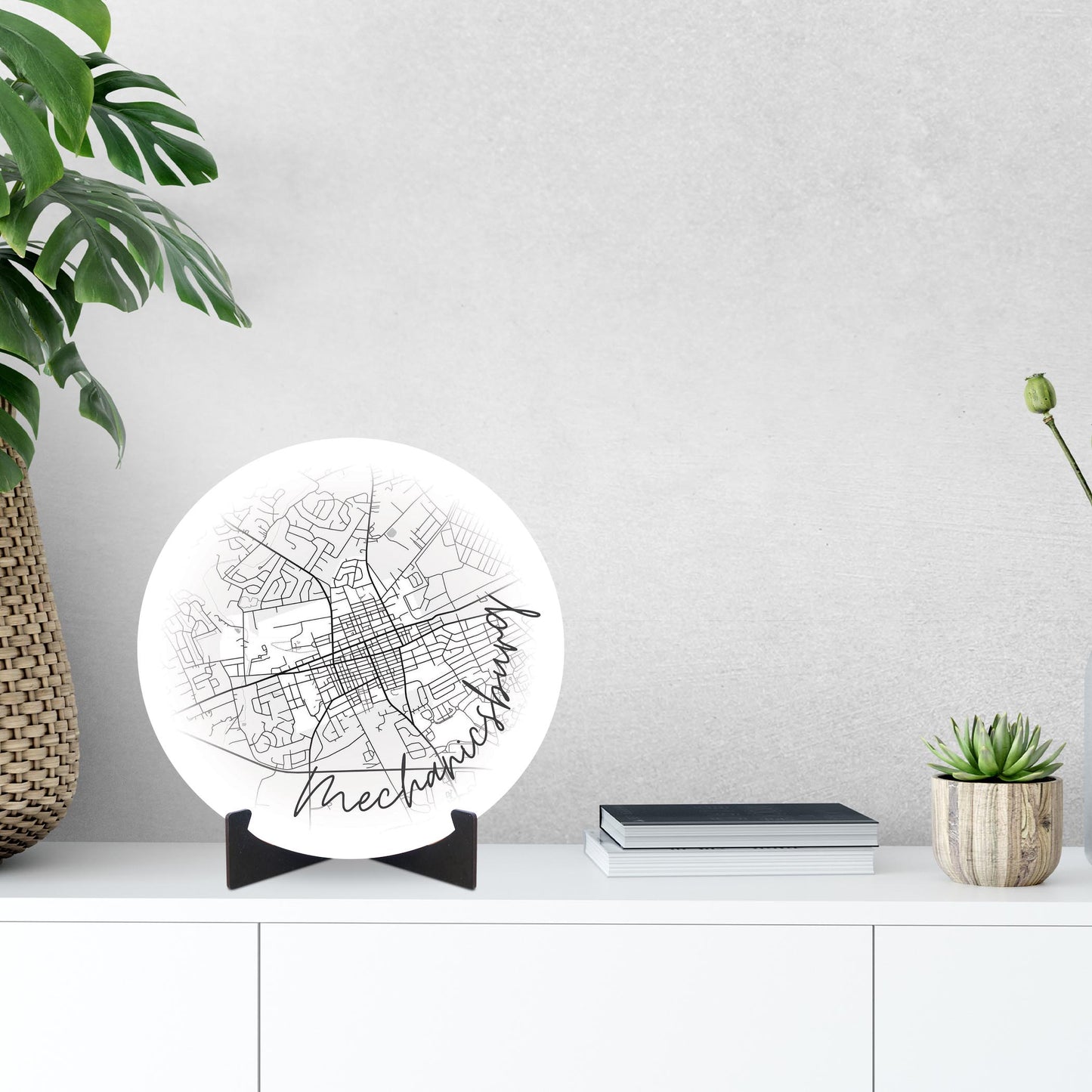 Minimalistic B&W Pennsylvania Mechanicsburg Circle Map | Wood Sign | Eaches | Min 1