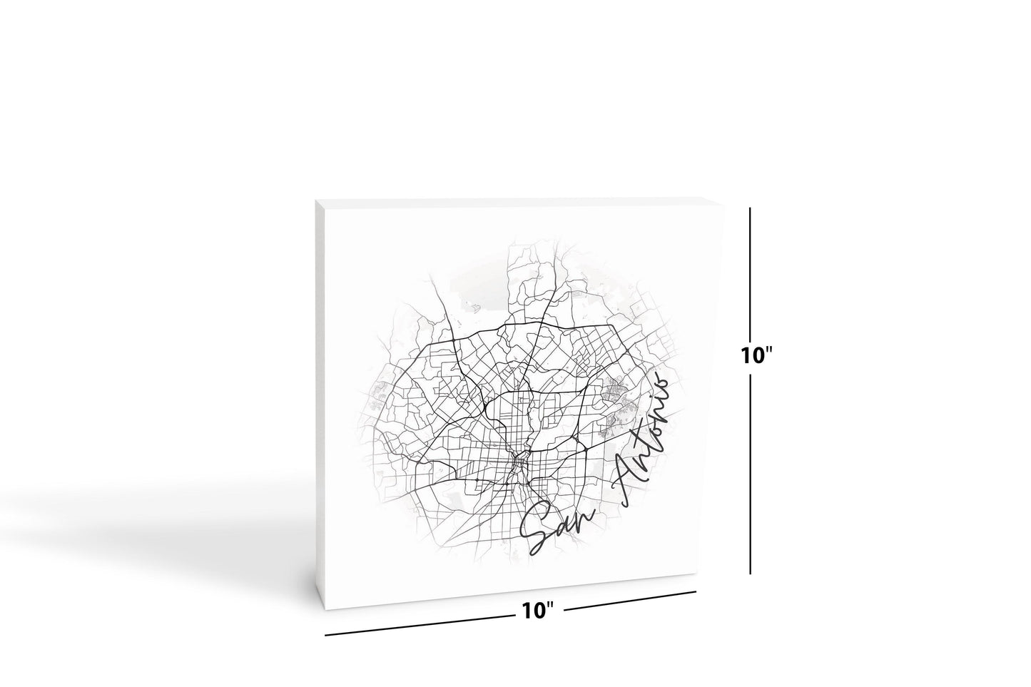 Minimalistic B&W Texas San Antonio Circle Map | Wood Block | Eaches | Min 2