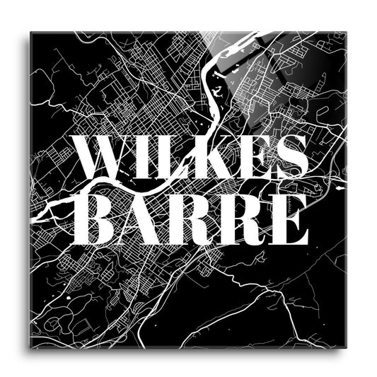 Minimalistic B&W Pennsylvania Wilkes Barre Map | Hi-Def Glass Art | Eaches | Min 1