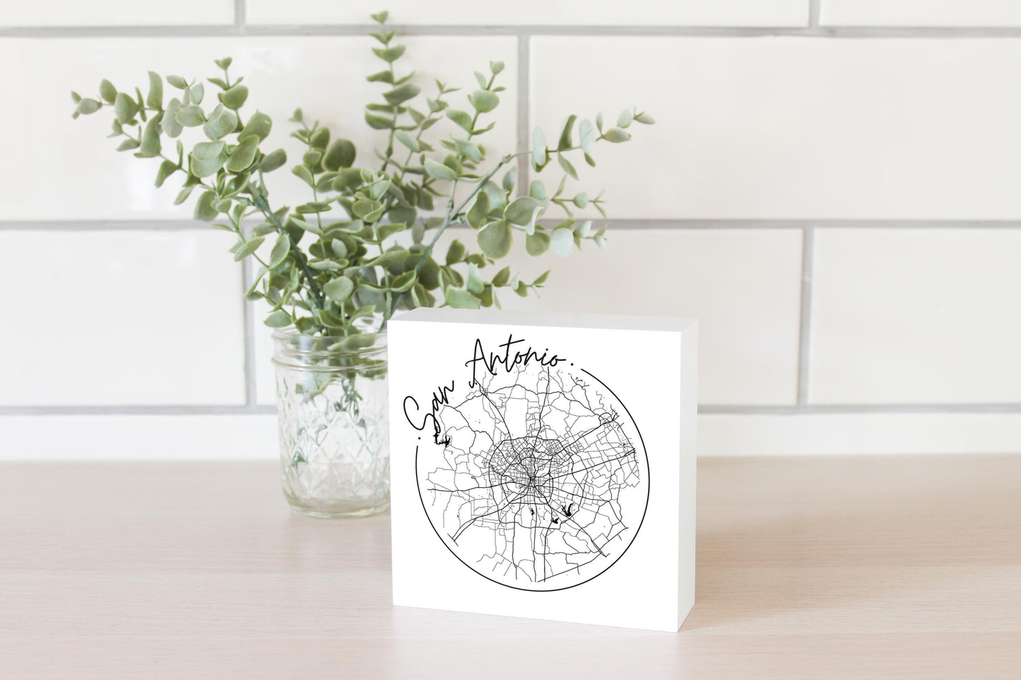 Modern San Antonio Round Map | Wood Block | Eaches | Min 4