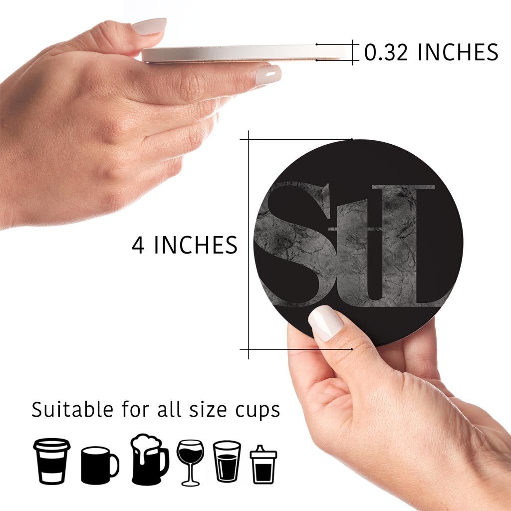 Minimalist B&W Missouri St Louis Black Initials | Absorbent Coasters | Set of 4 | Min 2