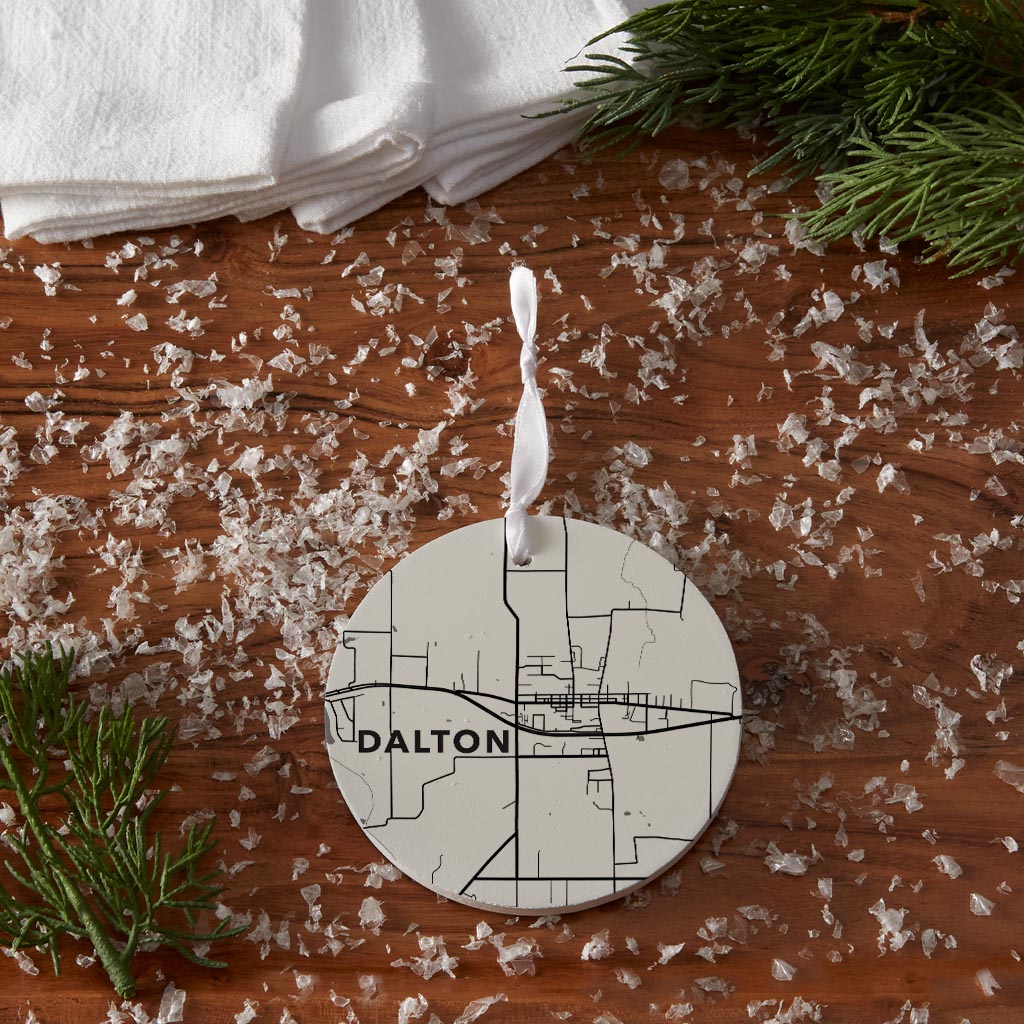 Minimalistic Dalton Ohio Map White| Wood Ornament | Eaches | Min 6