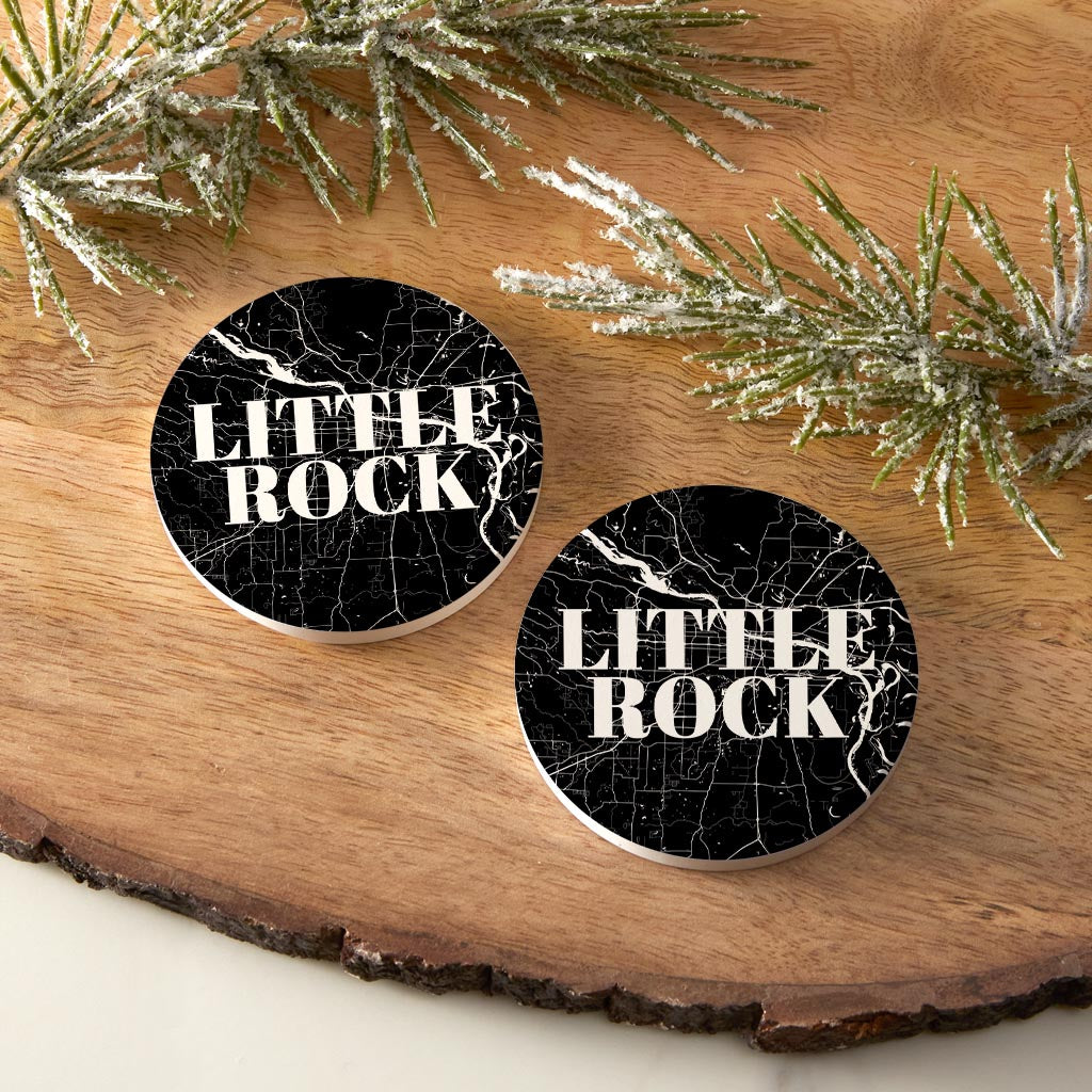 B&W Minimalist Arkansas Little Rock Map | Absorbent Car Coasters | Set of 2 | Min 4