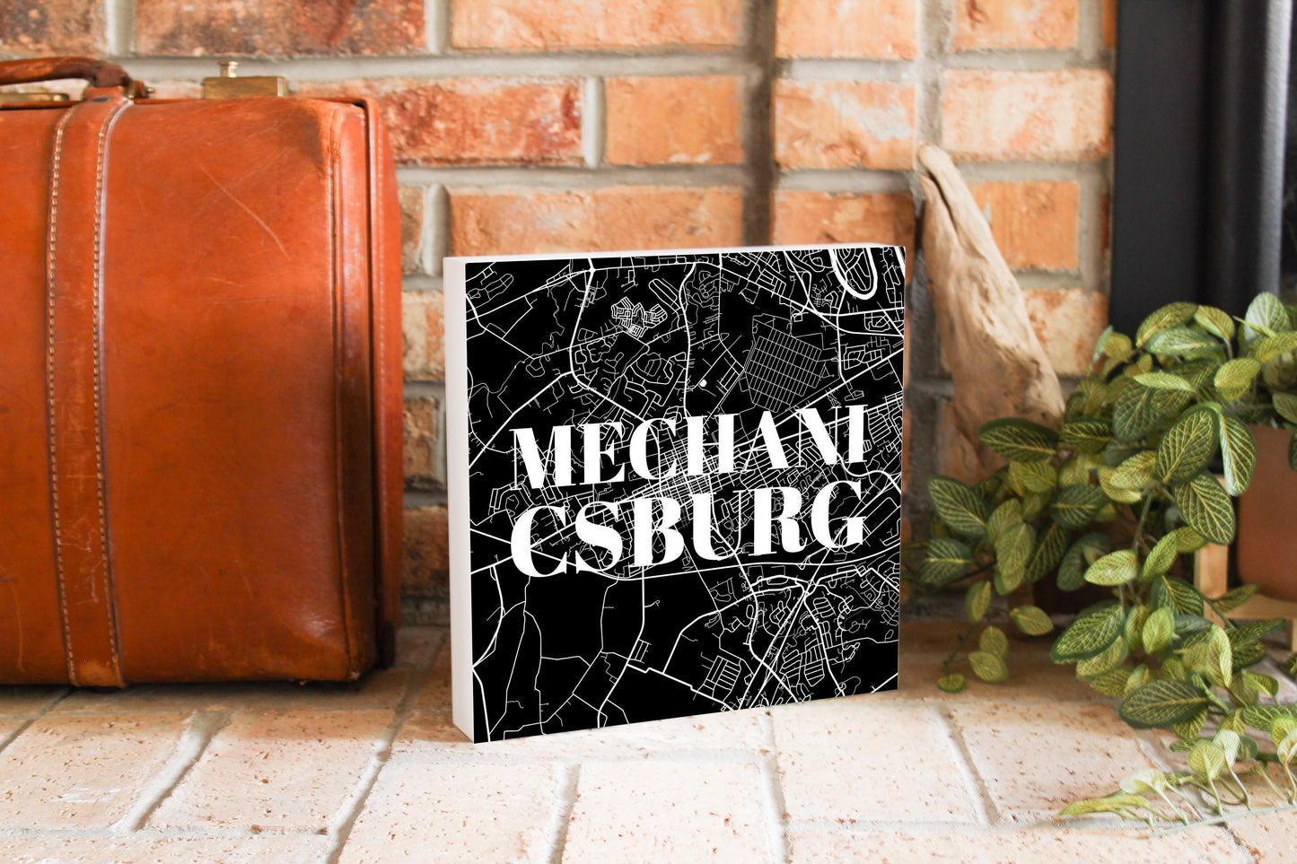 Minimalistic B&W Pennsylvania Mechanicsburg Map | Wood Block | Eaches | Min 2