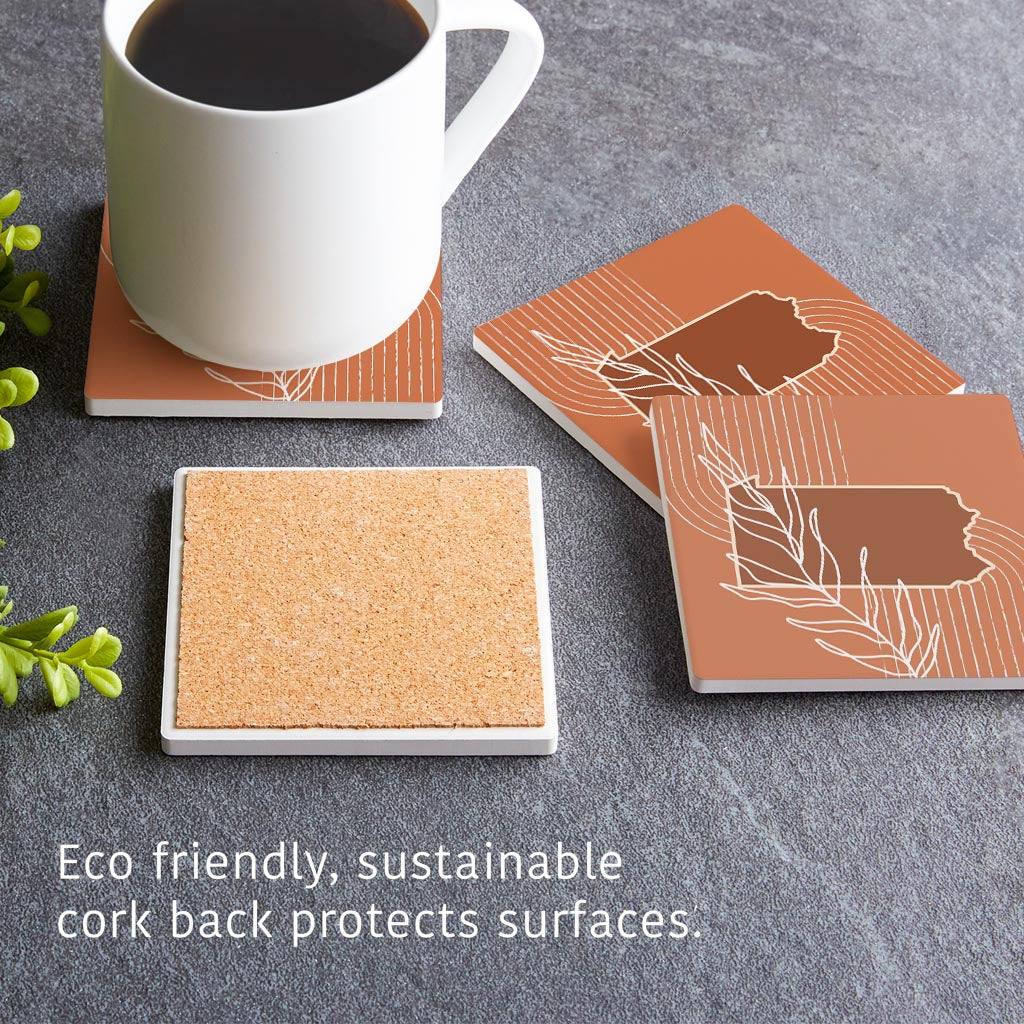 Modern Minimalist Pennsylvania State Leaf | Absorbent Coasters | Set of 4 | Min 2
