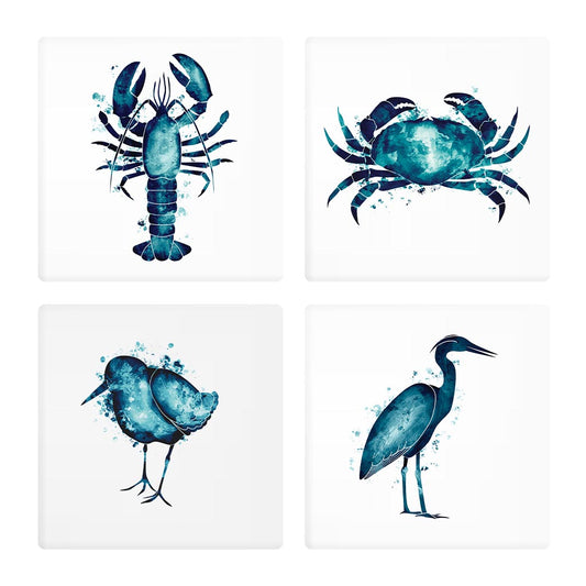 New England Water Color Animals | Absorbent Coasters | Set of 4 | Min 2