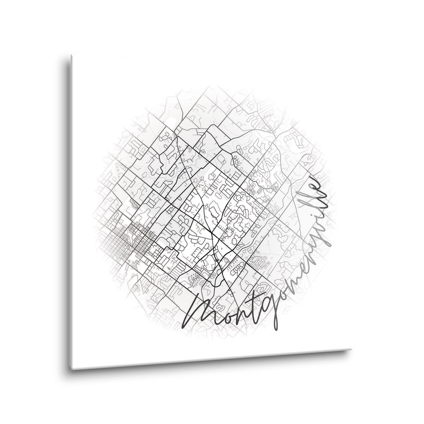 Minimalistic B&W Pennsylvania Montgomeryville Circle Map | Hi-Def Glass Art | Eaches | Min 2