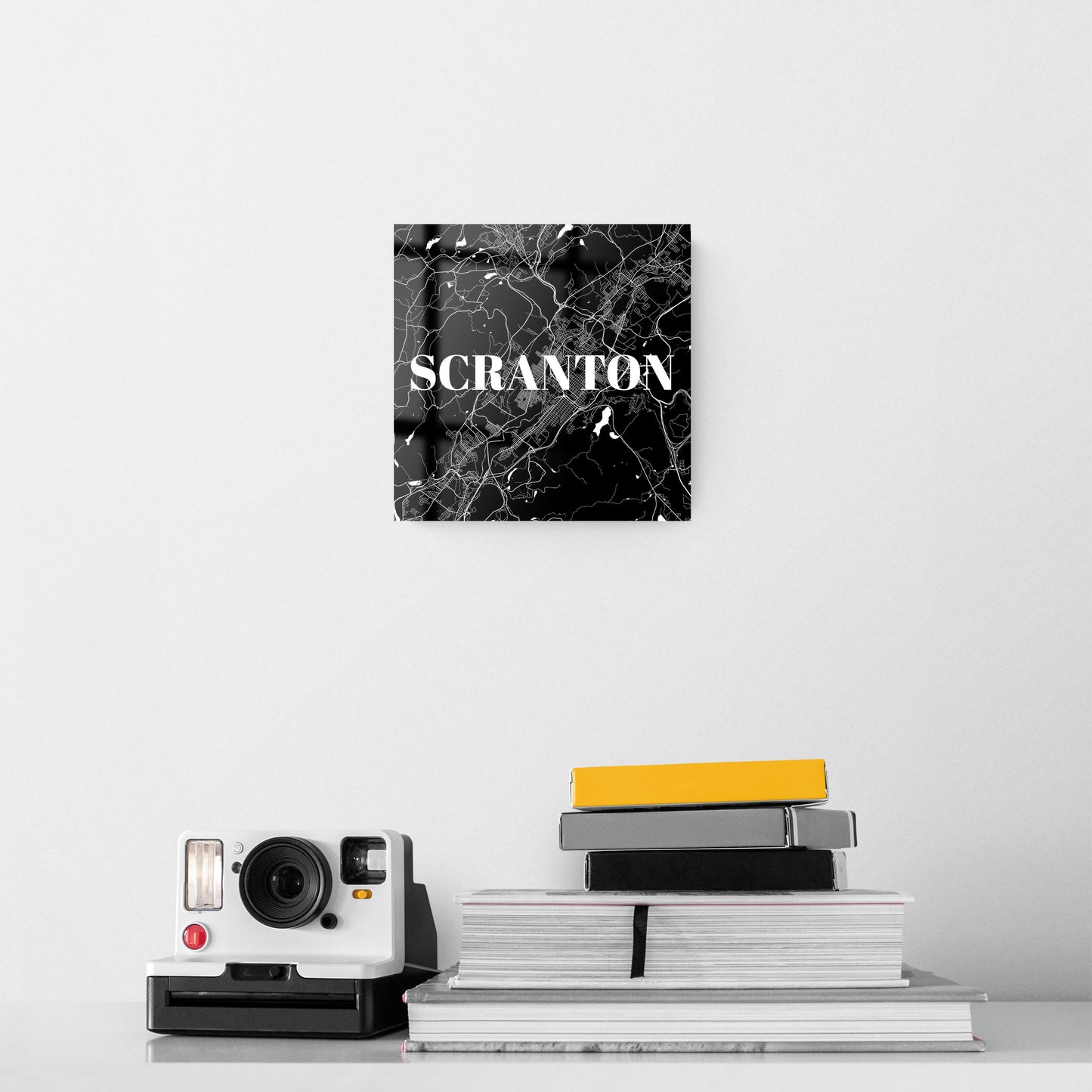 Minimalistic B&W Pennsylvania Scranton Map | Hi-Def Glass Art | Eaches | Min 2