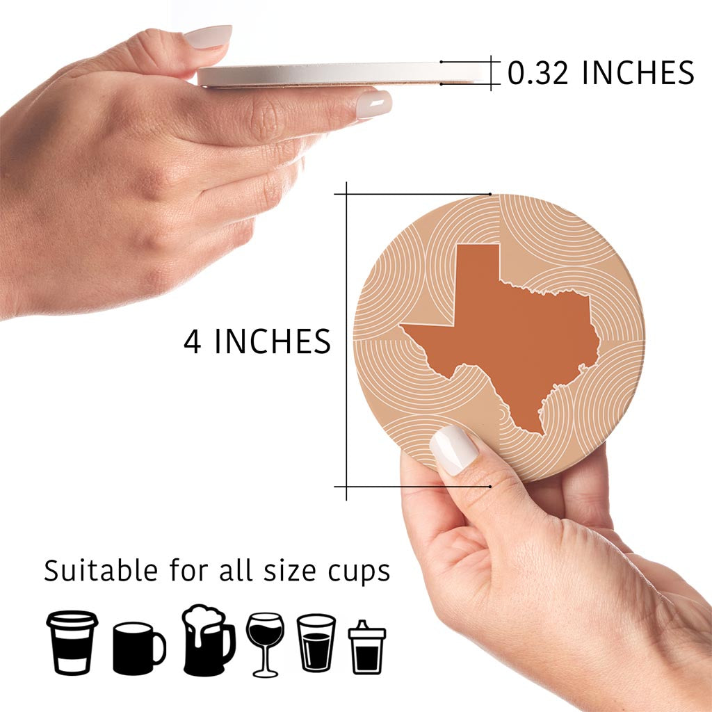 Modern Minimalist Texas State Shape With Pattern | Absorbent Coasters | Set of 4 | Min 2