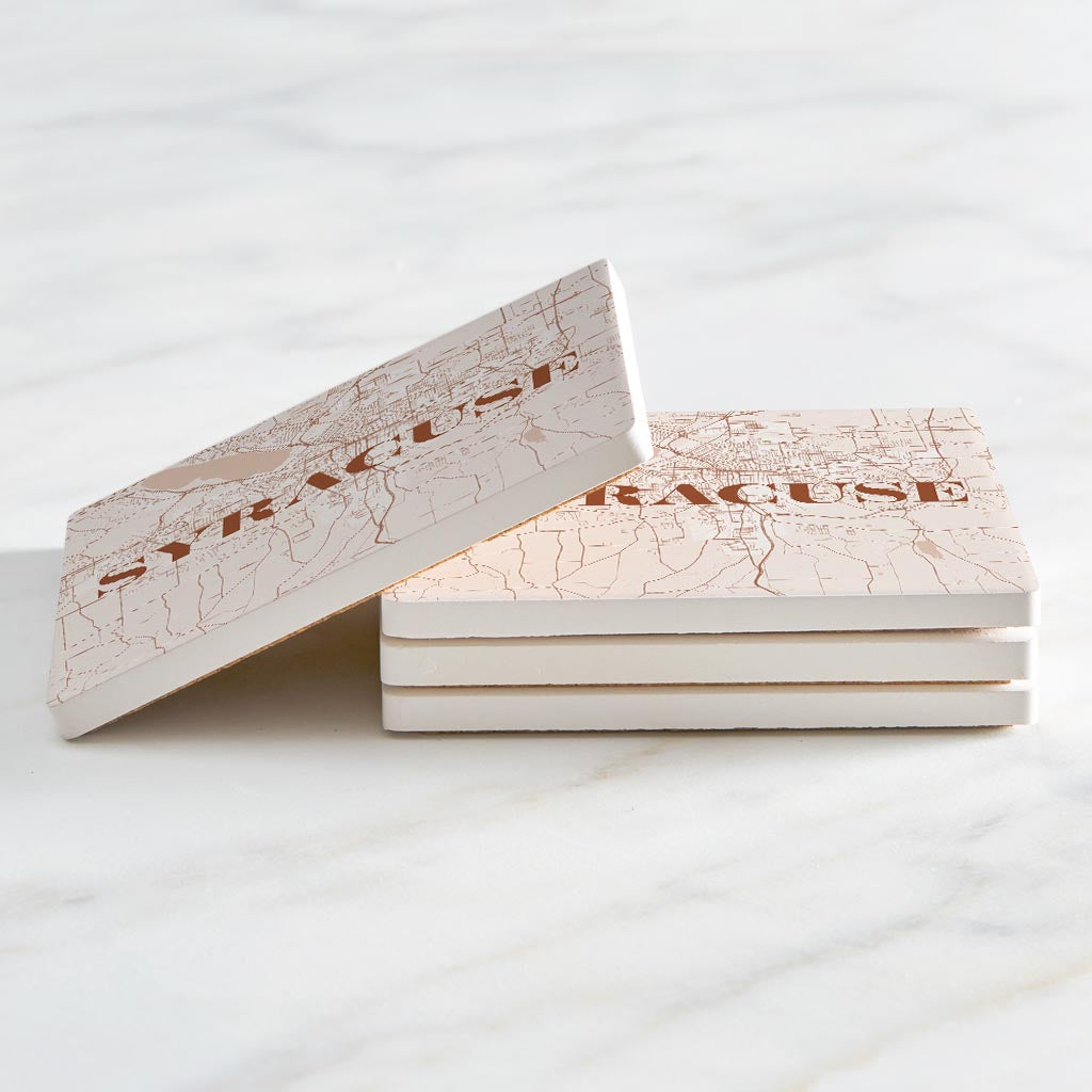 Modern Minimalist New York Syracuse Map | Absorbent Coasters | Set of 4 | Min 2