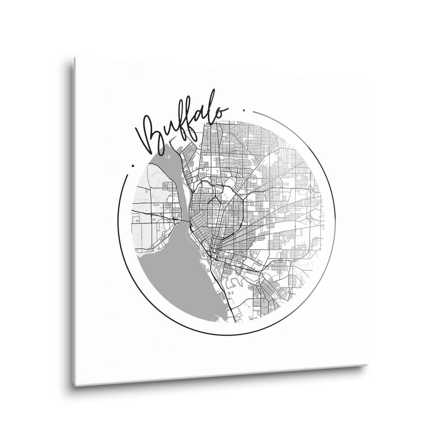 Minimalistic B&W New York Buffalo Circle Map | Hi-Def Glass Art | Eaches | Min 2