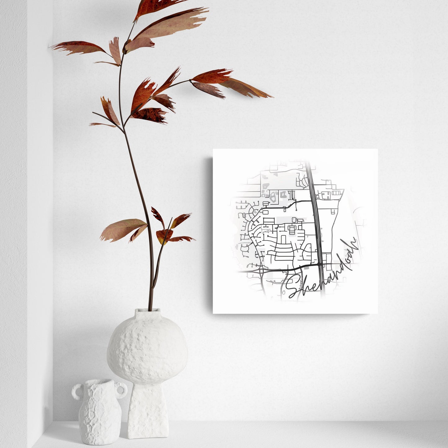 Minimalistic B&W Texas Shenandoah Circle Map | Hi-Def Glass Art | Eaches | Min 2