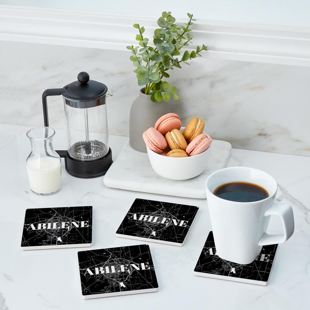 Minimalist B&W Texas Abilene Map | Absorbent Coasters | Set of 4 | Min 2