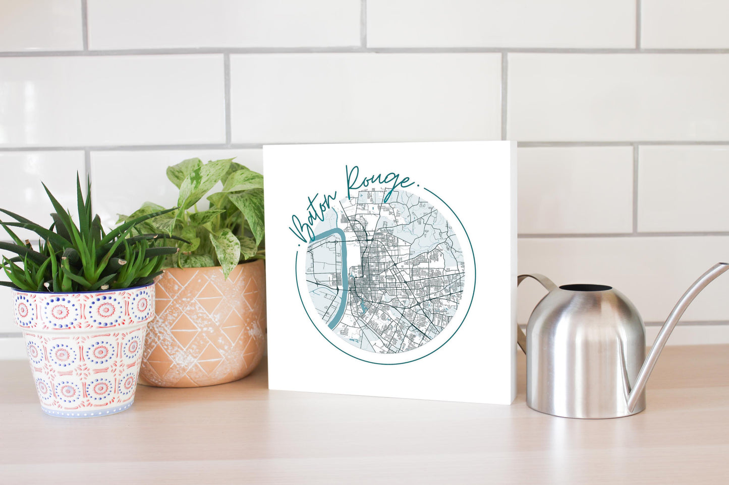 Blue White Baton Rouge Circle Map | Wood Block | Eaches | Min 2