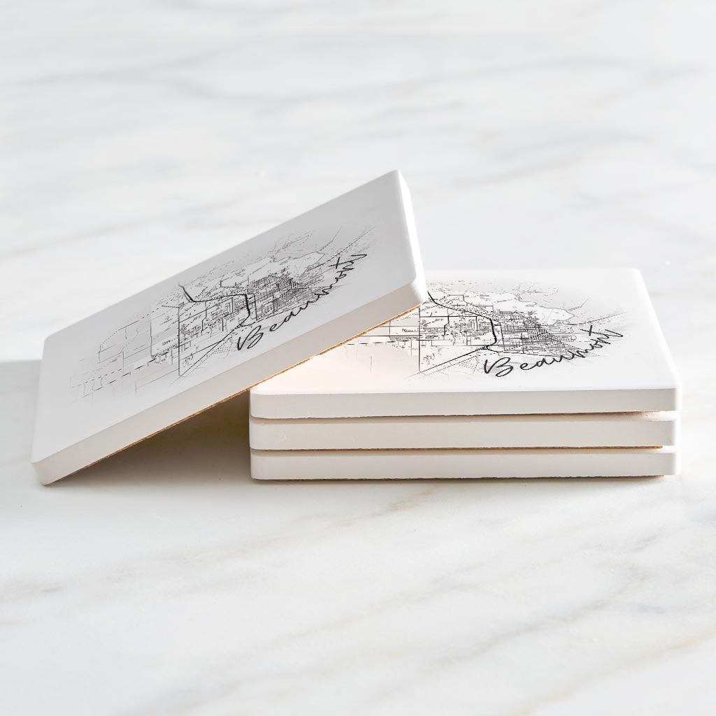 Minimalistic B&W Texas Beaumont Circle Map | Absorbent Coasters | Set of 4 | Min 2
