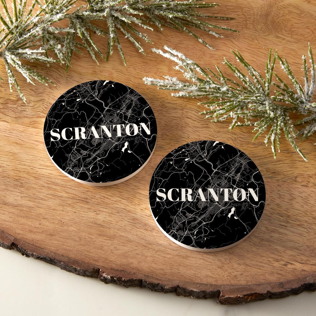 Minimalistic B&W Pennsylvania Scranton Map | Absorbent Car Coasters | Set of 2 | Min 4