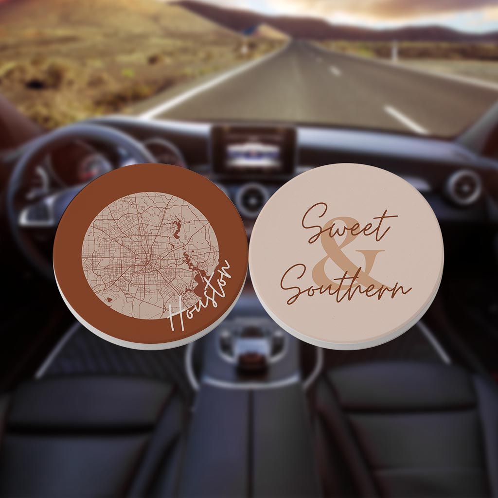 Modern Minimalist Texas Set | Absorbent Car Coasters | Set of 2 | Min 4