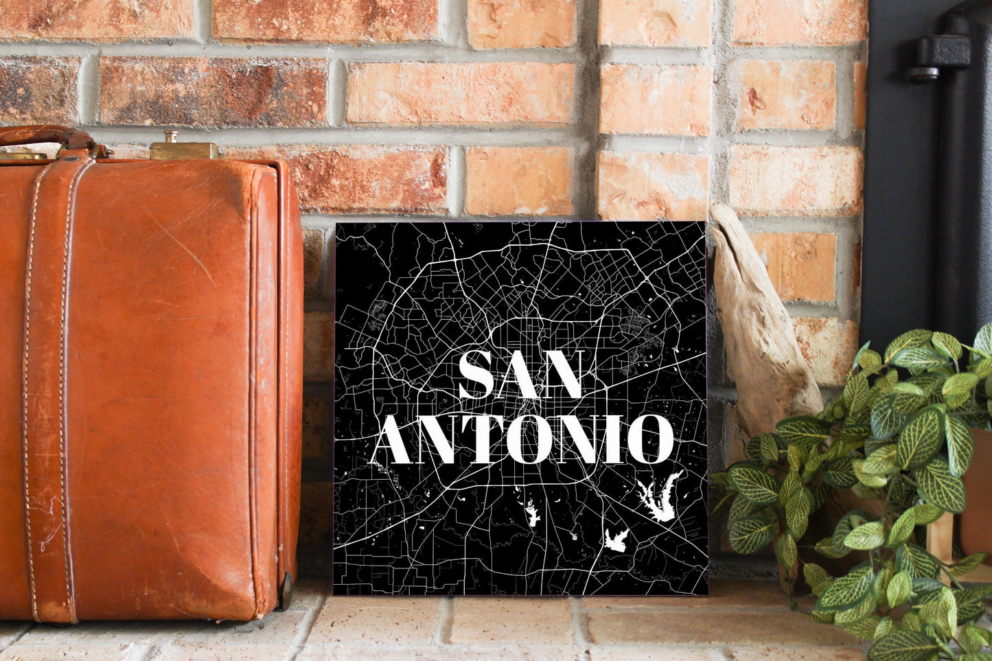 Minimalistic B&W Texas San Antonio Map | Wood Sign | Eaches | Min 2