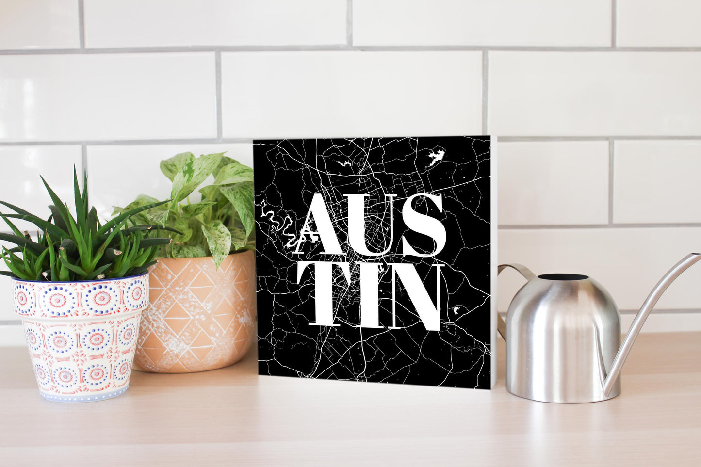 Modern Black Austin Map | Wood Block | Eaches | Min 2