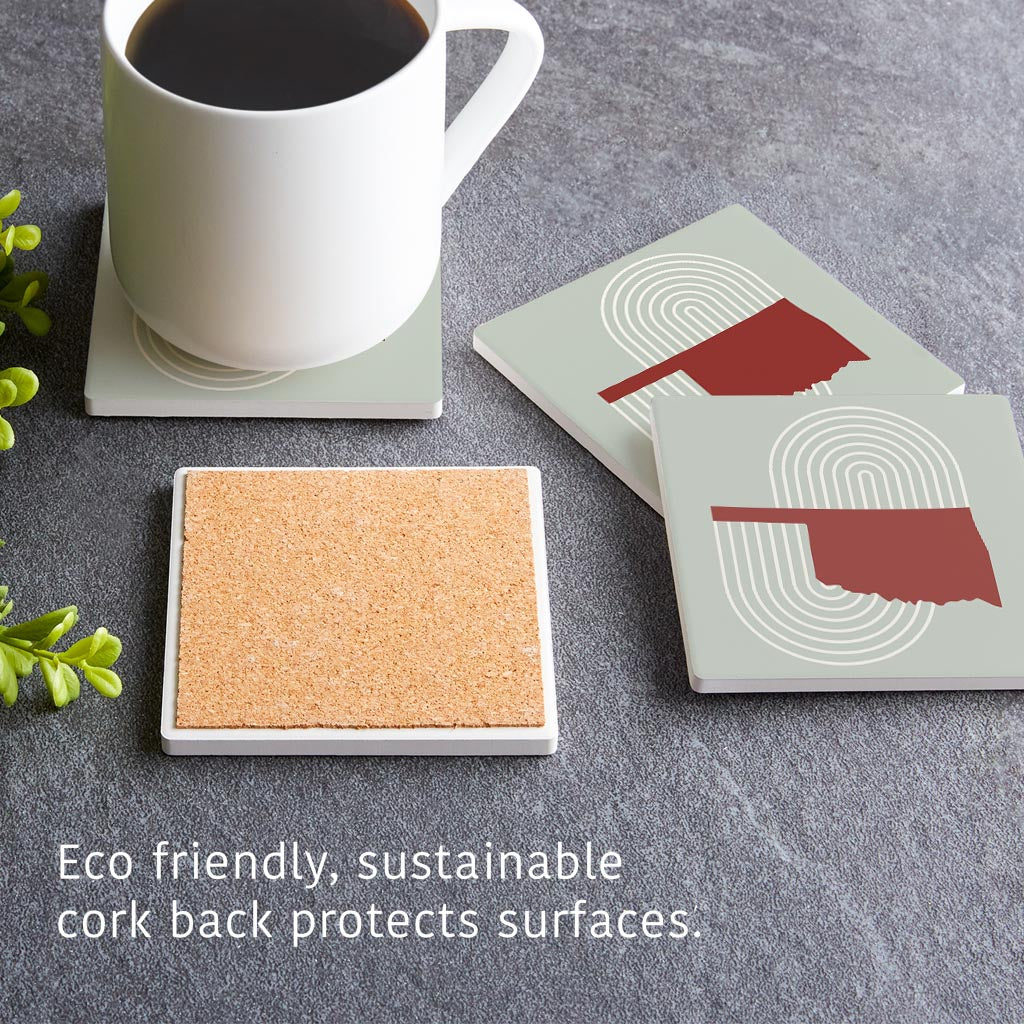 Modern Minimalist Oklahoma Retro State Shape | Absorbent Coasters | Set of 4 | Min 2