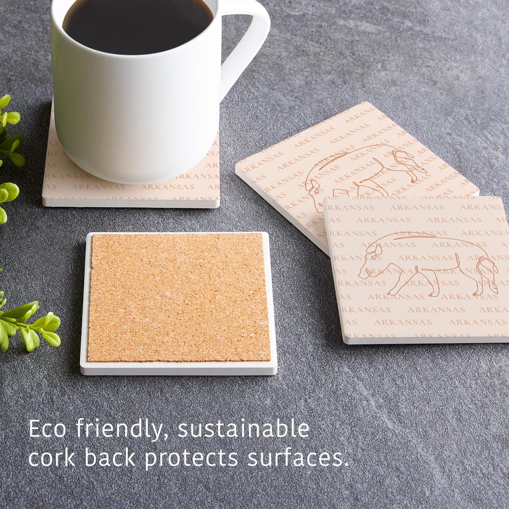 Modern Minimalist Arkansas Hog Line Drawing | Absorbent Coasters | Set of 4 | Min 2