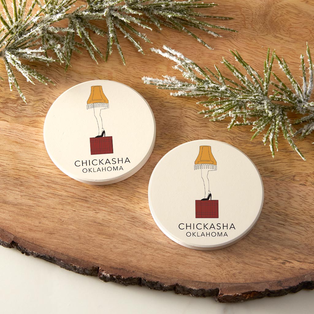 Modern Minimalist Oklahoma Colorful Chickasha Leg Lamp | Absorbent Car Coasters | Set of 2 | Min 4