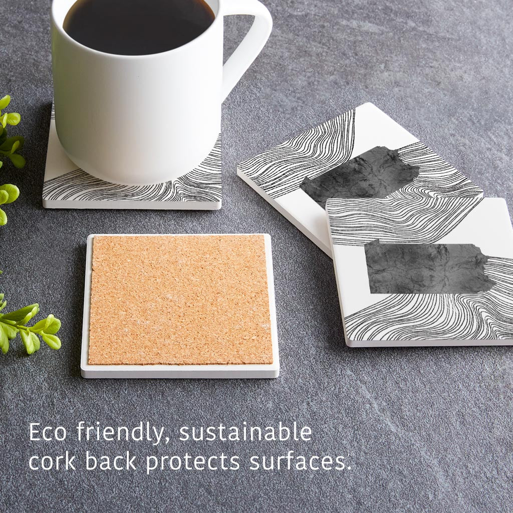 Minimalistic B&W Pennsylvania Shape Fluid Lines | Absorbent Coasters | Set of 4 | Min 2