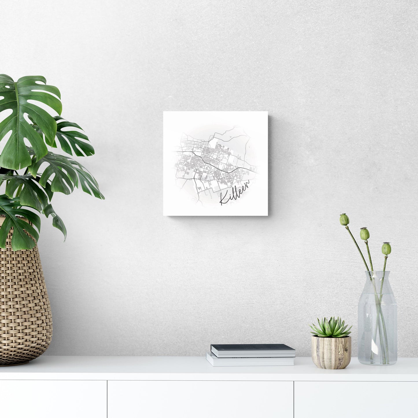 Minimalistic B&W Texas Killeen Circle Map | Hi-Def Glass Art | Eaches | Min 1