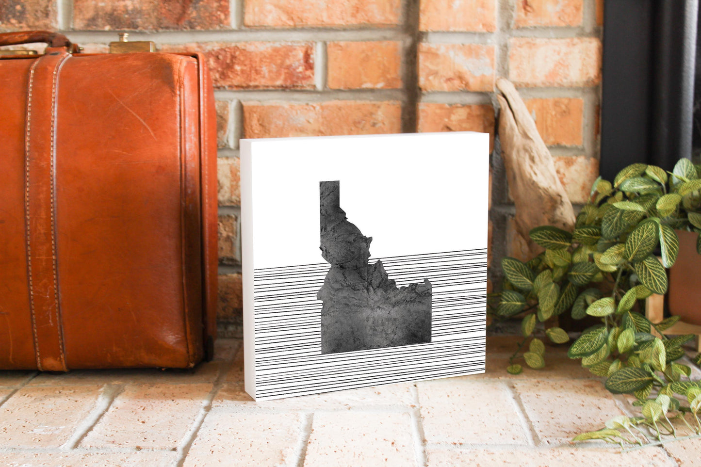 Minimalist B&W Idaho State With Straight Lines | Wood Block | Eaches | Min 2