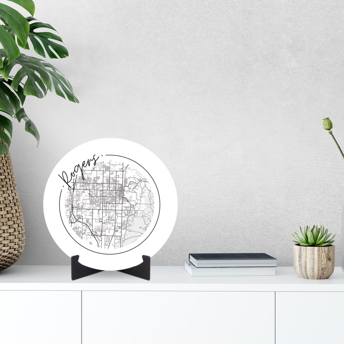 Minimalist B&W Arkansas Rogers Circle Map | Wood Sign | Eaches | Min 1