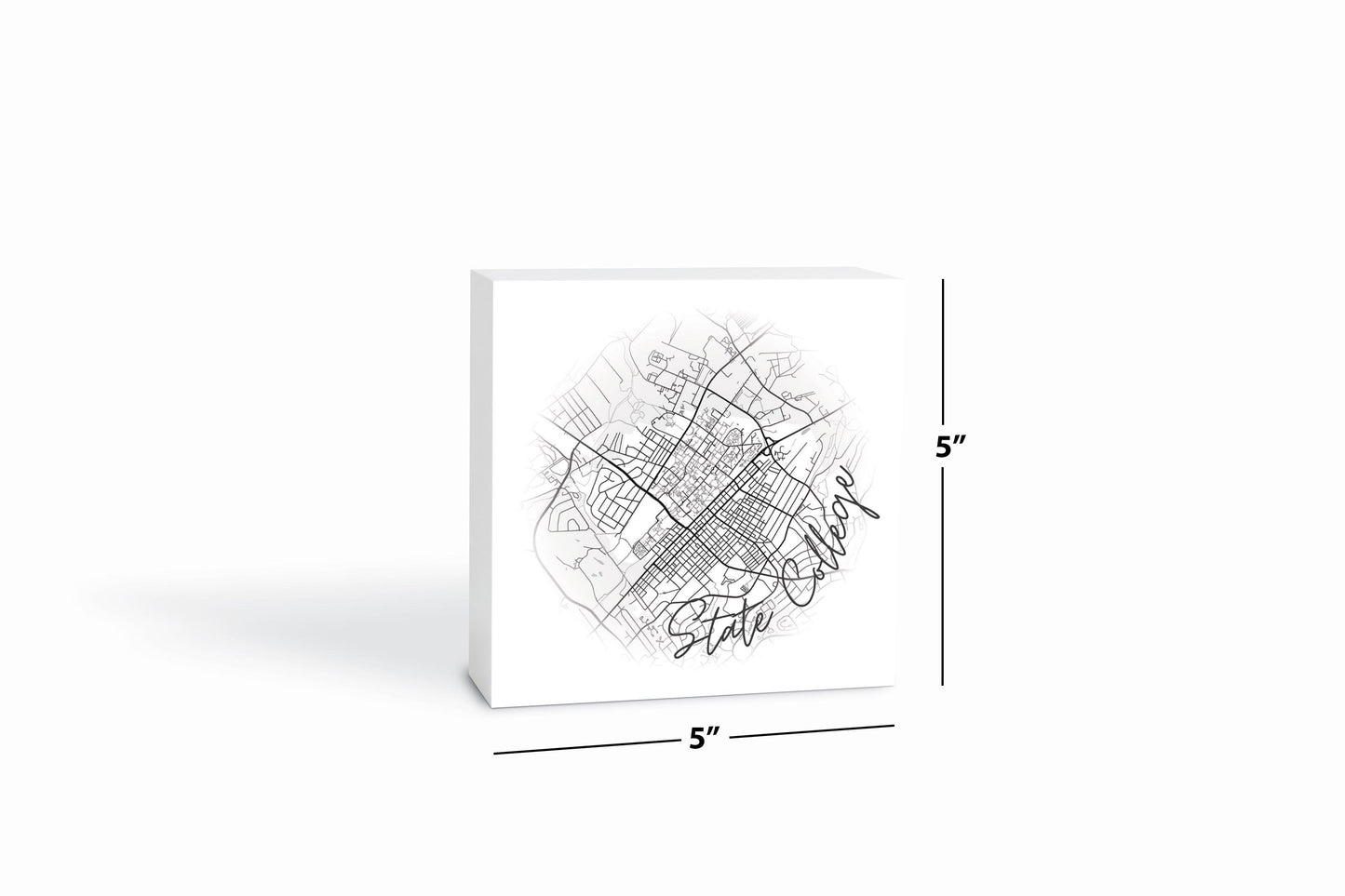 Minimalistic B&W Pennsylvania State College Circle Map | Wood Block | Eaches | Min 4