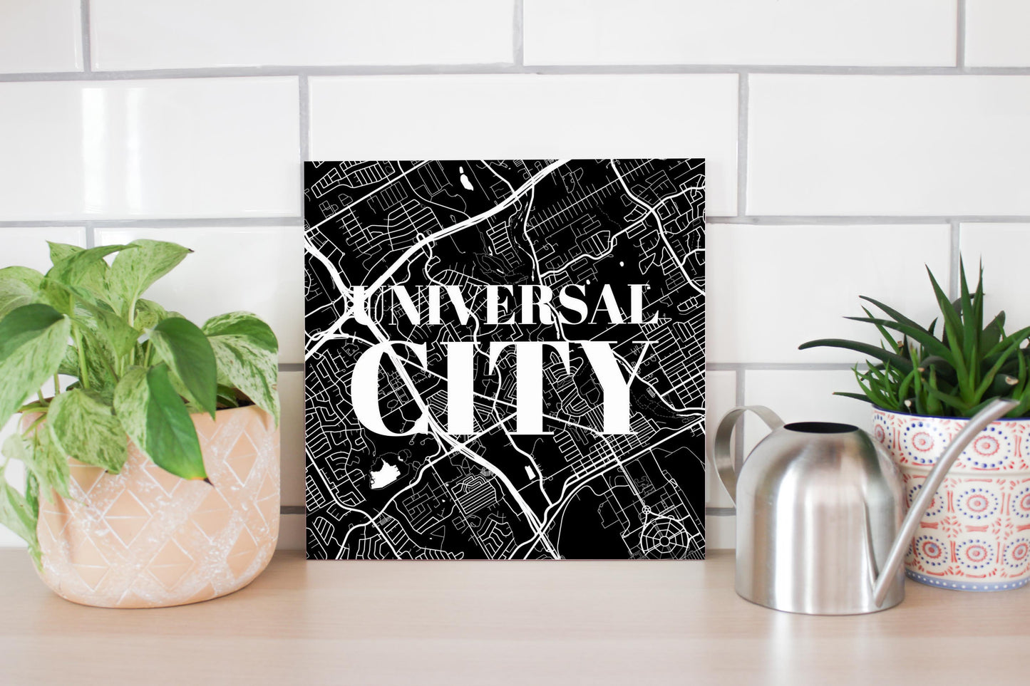 Minimalistic B&W Texas Universal City Map | Wood Sign | Eaches | Min 2