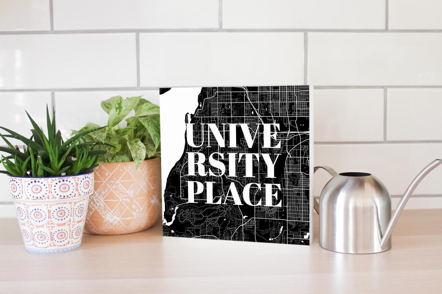 Minimalistic B&W Washington University Place Map | Wood Block | Eaches | Min 2