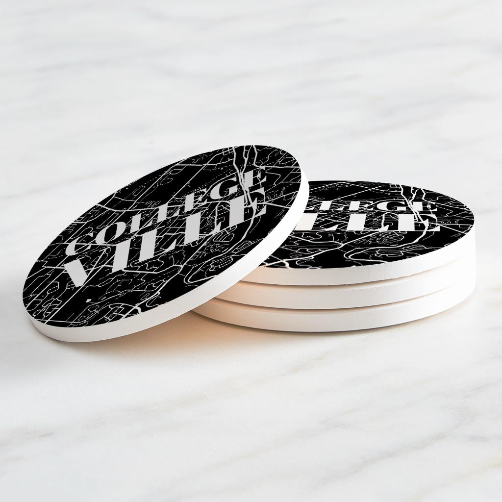 Minimalistic B&W Pennsylvania Collegeville Map | Absorbent Coasters | Set of 4 | Min 2