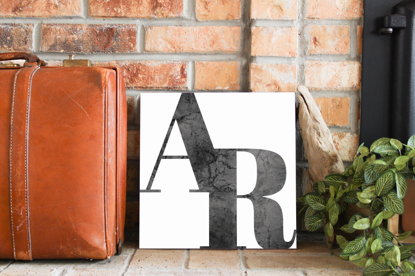 B&W Minimalist Arkansas White Initials | Wood Sign | Eaches | Min 2