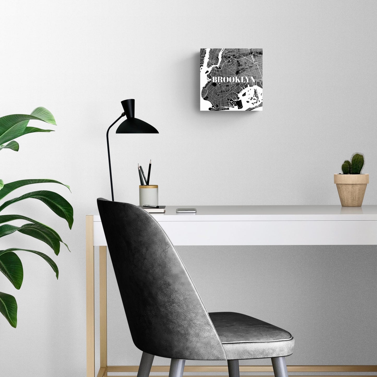 Minimalistic B&W New York Brooklyn Map | Hi-Def Glass Art | Eaches | Min 2