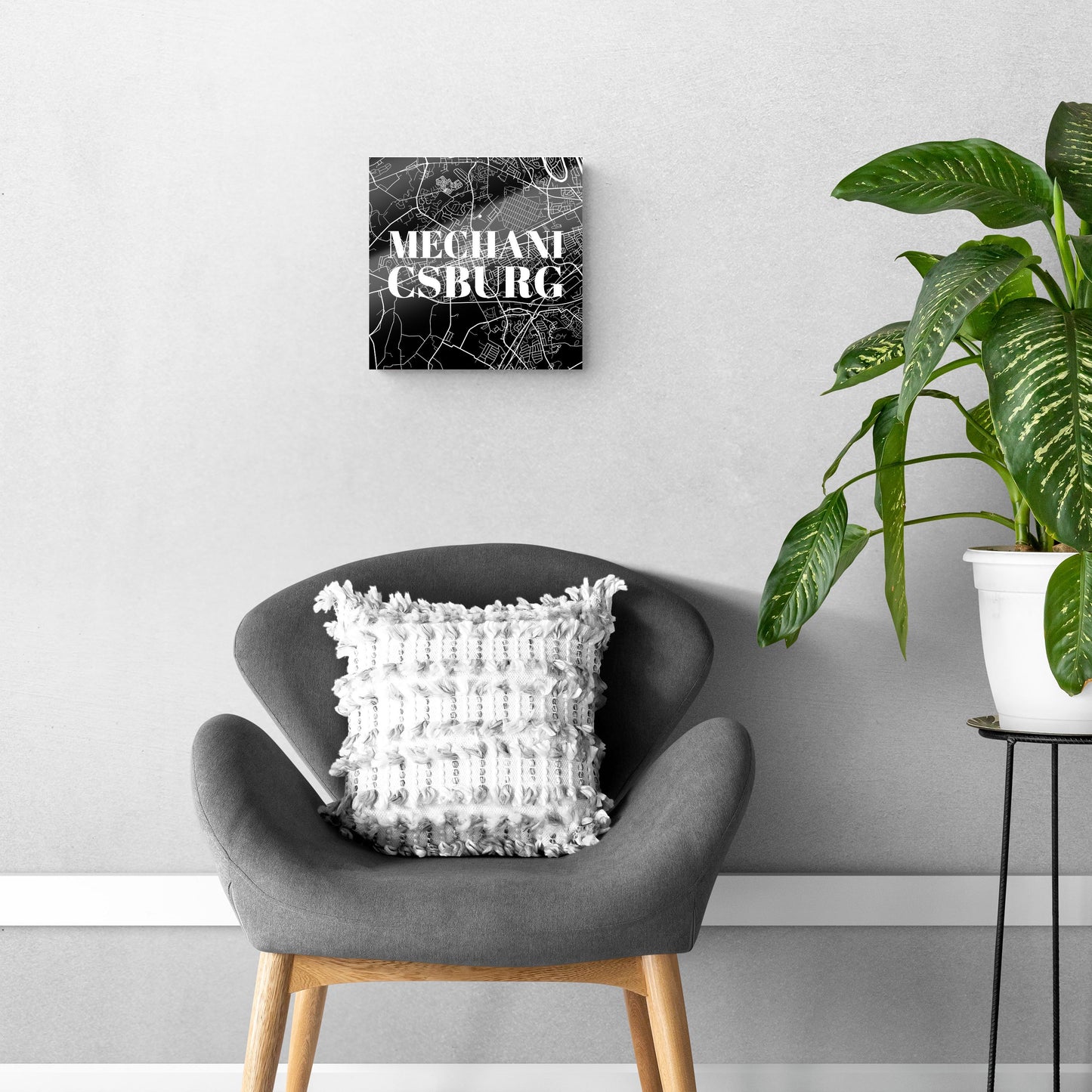 Minimalistic B&W Pennsylvania Mechanicsburg Map | Hi-Def Glass Art | Eaches | Min 1