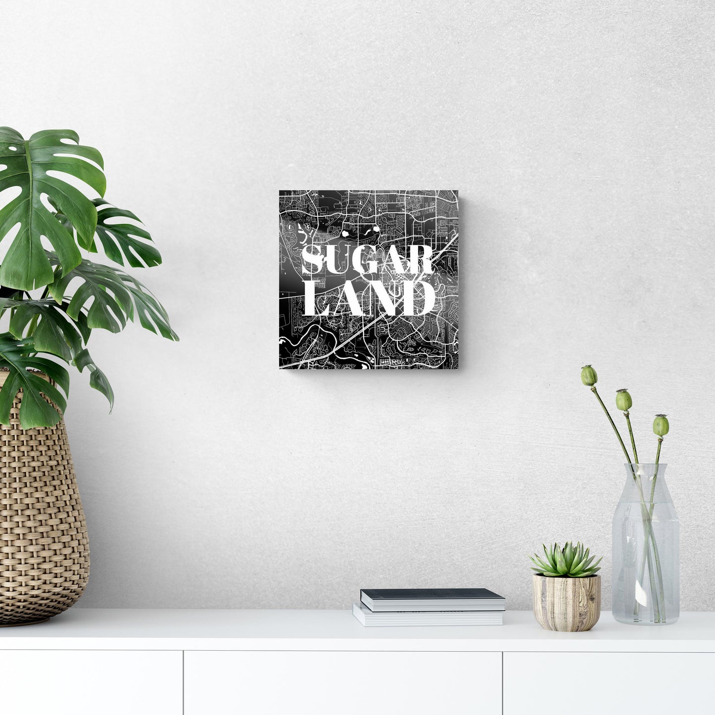 Minimalistic B&W Texas Sugarland Map | Hi-Def Glass Art | Eaches | Min 1